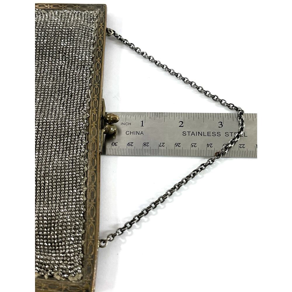 Antique Art Deco Silver Tone Mesh Evening Purse Beaded Fringe Chain Handle 1920s - Picture 7 of 11